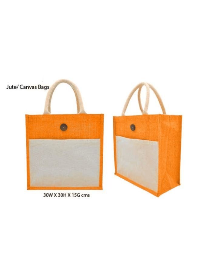 Fatio Set of 10 Orange and Cream Jute Canvas Bag – Sustainable and Stylish, 30 x 30 x 15 cm - Image 3
